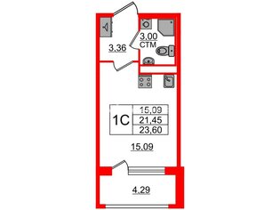 Студия 21.45 м² 2/4 этаж