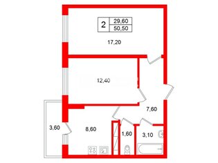 2-комн. кв. 50.5 м² 20/25 этаж