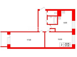 2-комн. кв. 47.4 м² 9/9 этаж