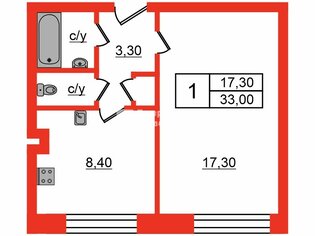 1-комн. кв. 33 м² 2/9 этаж