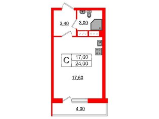 Студия 24 м² 3/25 этаж