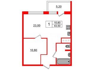 1-комн. кв. 43.5 м² 13/21 этаж