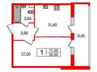 1-комн. кв. 35.5 м² 1/8 этаж