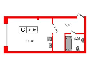 Студия 31.8 м² 1/25 этаж