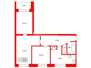 3-комн. кв. 62.4 м² 7/9 этаж