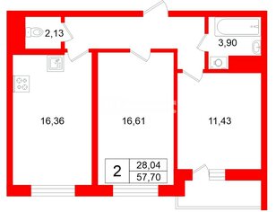 2-комн. кв. 57.7 м² 4/17 этаж