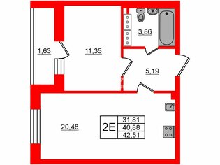 1-комн. кв. 40.8 м² 12/17 этаж