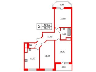 3-комн. кв. 78.7 м² 21/22 этаж