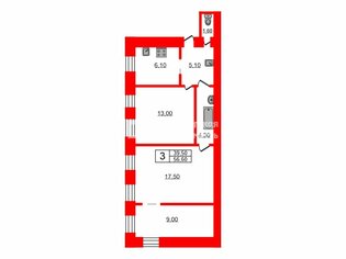 3-комн. кв. 56.6 м² 1/3 этаж