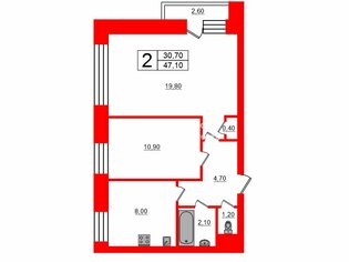 2-комн. кв. 47.1 м² 4/9 этаж