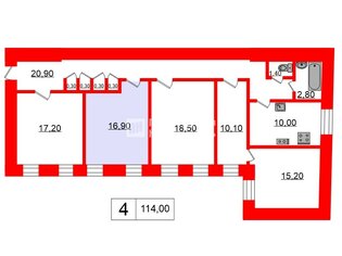 Комната 17 м² в 4-комн. кв. 5/5 этаж