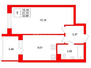 1-комн. кв. 31.15 м² 1/4 этаж