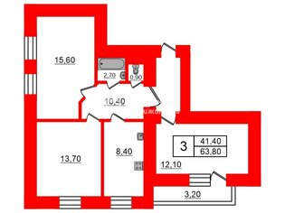 3-комн. кв. 63.8 м² 4/4 этаж