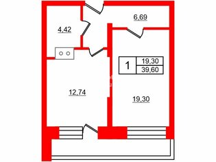 1-комн. кв. 39.6 м² 11/20 этаж