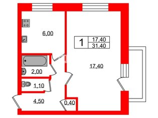 1-комн. кв. 31.4 м² 2/5 этаж