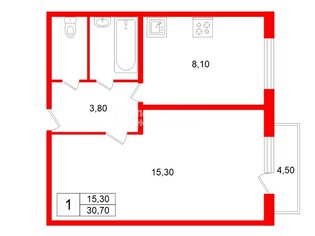 1-комн. кв. 30.7 м² 5/9 этаж