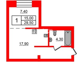 1-комн. кв. 29.5 м² 1/16 этаж