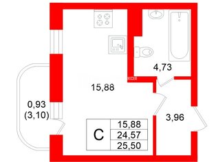 Студия 24.1 м² 9/12 этаж