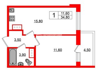 1-комн. кв. 34.8 м² 10/10 этаж