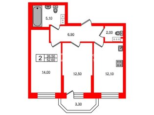  Квартира 52.6 кв.м. у метро Беговая