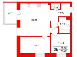 2-комн. кв. 74 м² 4/9 этаж