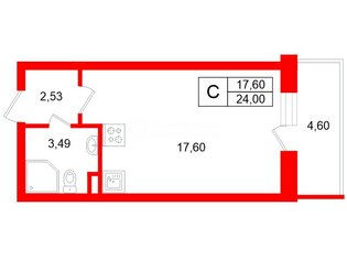Студия 24 м² 20/26 этаж