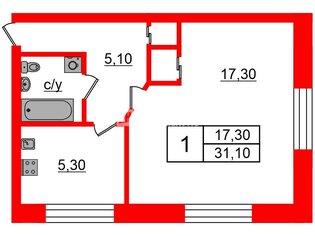 1-комн. кв. 31.1 м² 1/4 этаж