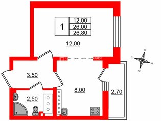 1-комн. кв. 26 м² 21/25 этаж