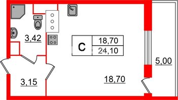 Студия 24.1 м² 16/25 этаж