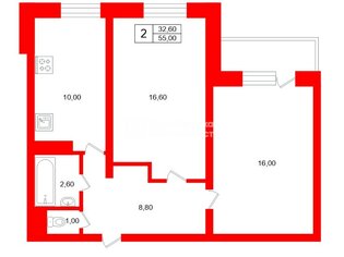 2-комн. кв. 55 м² 12/15 этаж