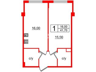 1-комн. кв. 41.7 м² 2/18 этаж