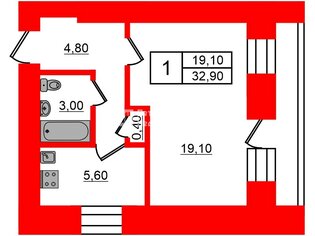 1-комн. кв. 32.9 м² 1/9 этаж