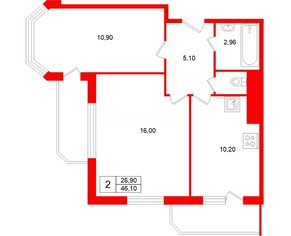 2-комн. кв. 46.1 м² 20/25 этаж