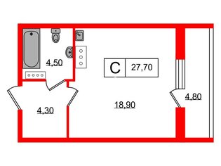 Студия 27.7 м² 7/16 этаж