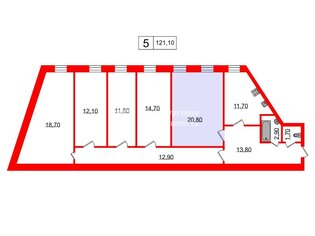 Комната 20.8 м² в 5-комн. кв. 5/6 этаж