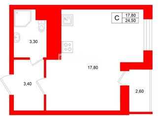 Студия 24.5 м² 19/25 этаж
