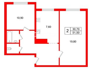 2-комн. кв. 51.5 м² 1/12 этаж