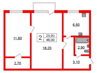 2-комн. кв. 46 м² 5/5 этаж