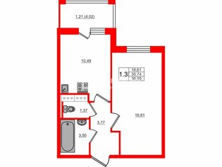 1-комн. кв. 34.9 м² 7/12 этаж