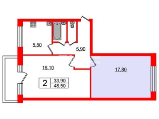 Комната 17.8 м² в 2-комн. кв. 3/5 этаж