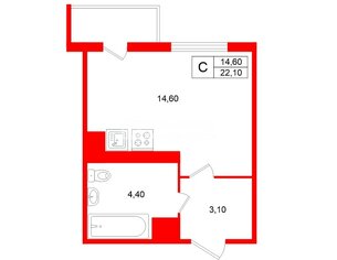 Студия 22.1 м² 2/28 этаж
