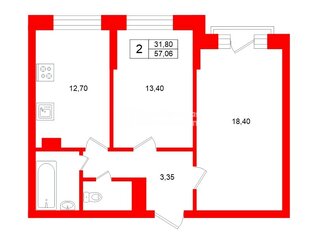 2-комн. кв. 57.06 м² 14/25 этаж