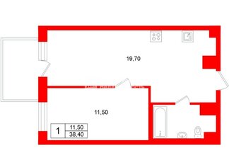 1-комн. кв. 38.4 м² 12/17 этаж