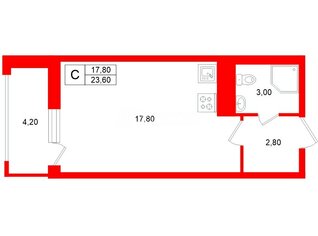 Студия 23.6 м² 6/12 этаж