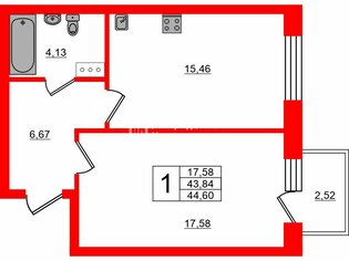 1-комн. кв. 43.8 м² 3/3 этаж