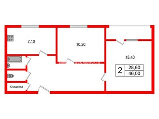 2-комн. кв. 46 м² 9/9 этаж