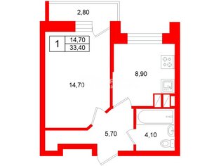 1-комн. кв. 33.4 м² 10/28 этаж