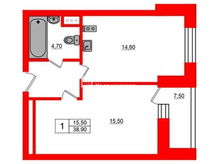 1-комн. кв. 38.9 м² 1/20 этаж