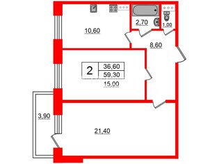 2-комн. кв. 59.3 м² 5/18 этаж