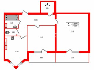 2-комн. кв. 76.9 м² 3/5 этаж